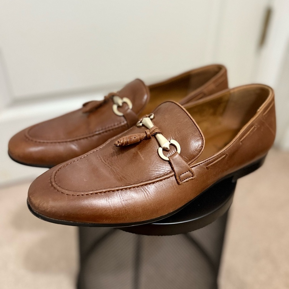 Aldo Brown Leather Loafers with Metal Accent